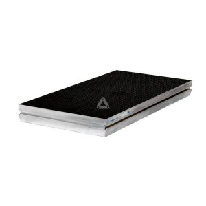 Angled view of Stagedex 1m × 0.5m Black Coated Deck