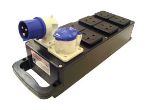 Rubber Box 16a to 6 x 13a Sockets, 1 x 16a thru