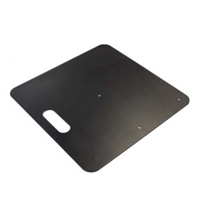 Angled view of the 450 x 450mm Black Base Plate